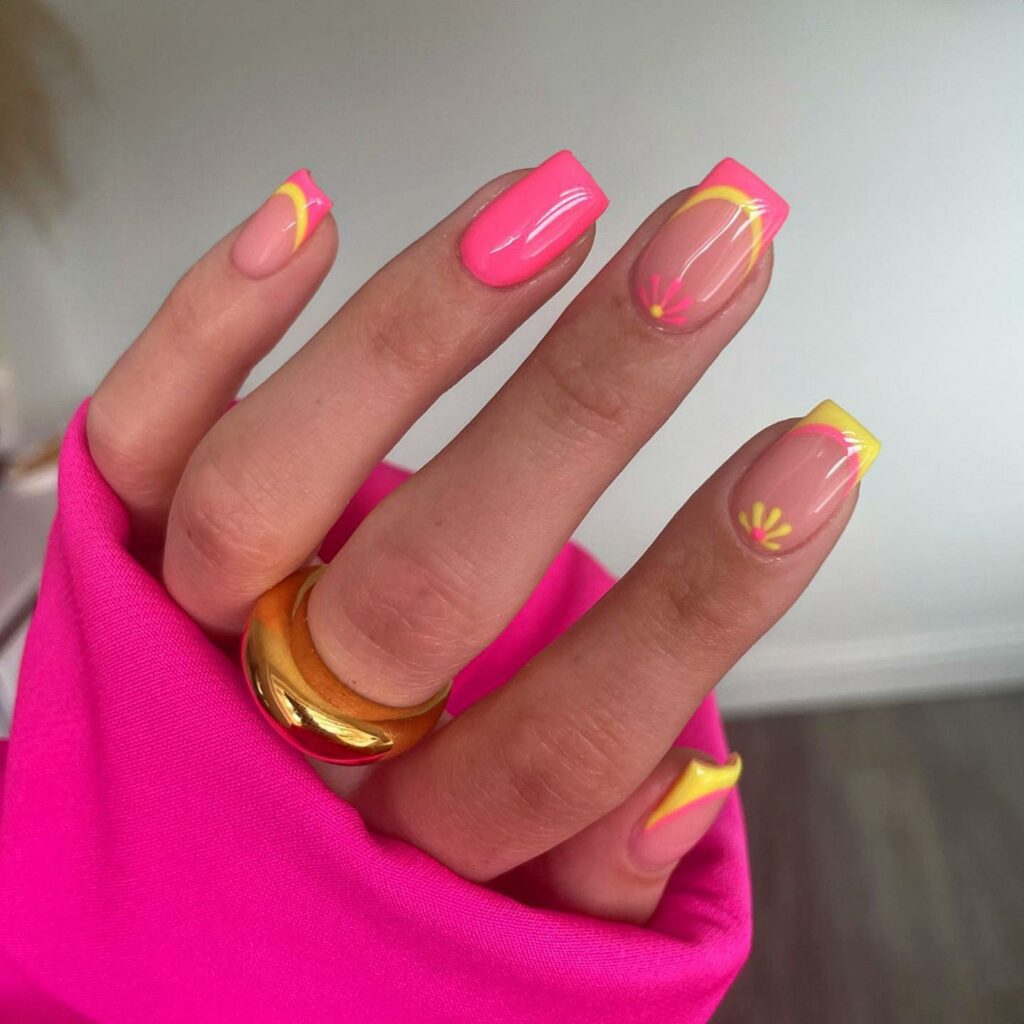 Pink and Yellow Nails design ideas