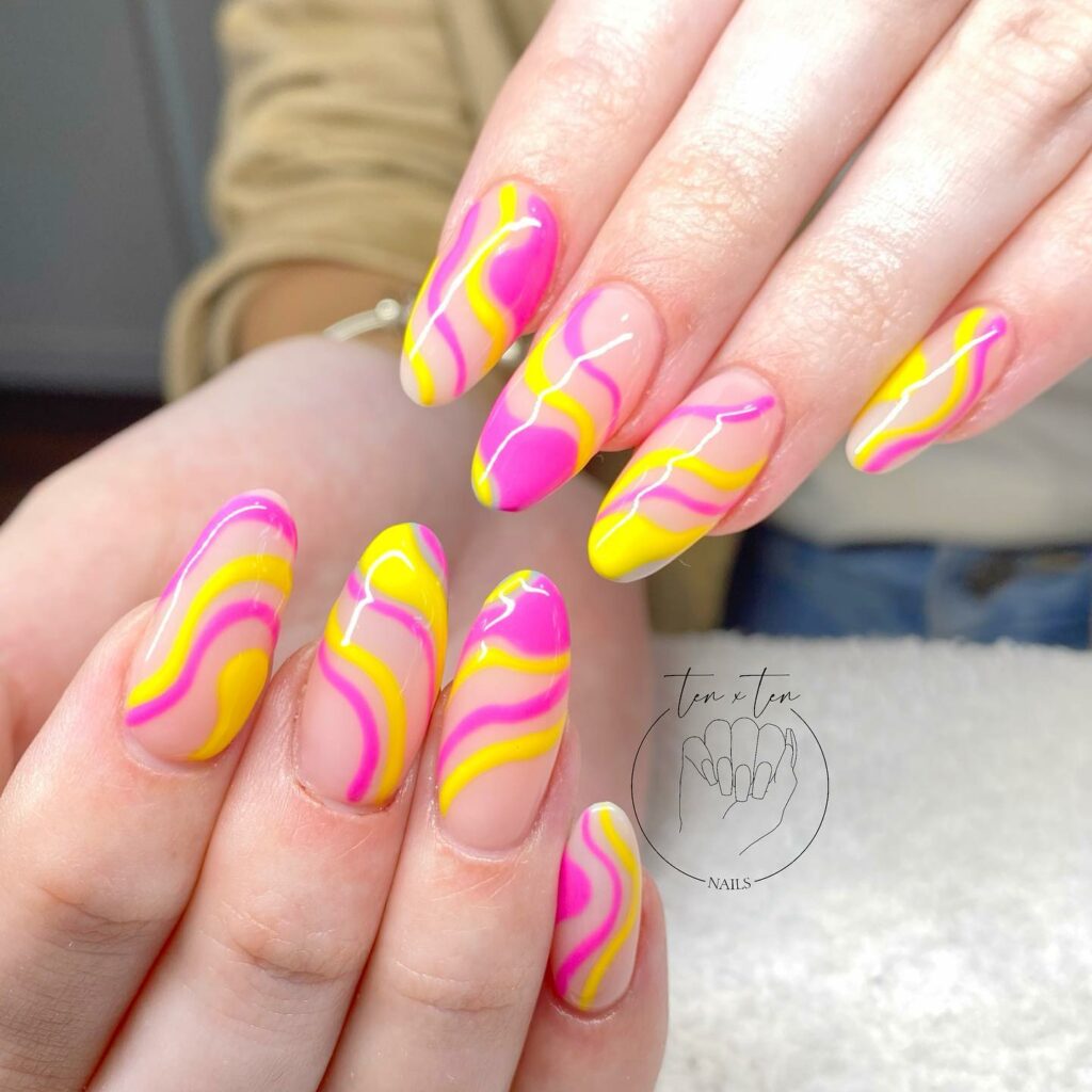 Pink and Yellow Nails design ideas