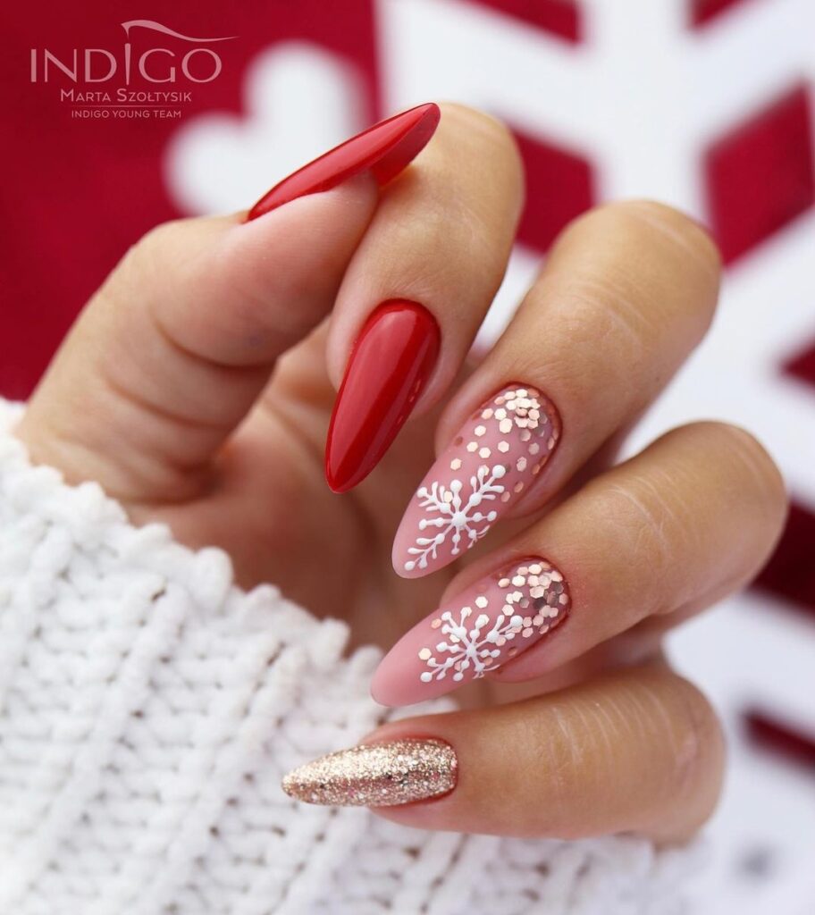 red and white christmas nails 13
