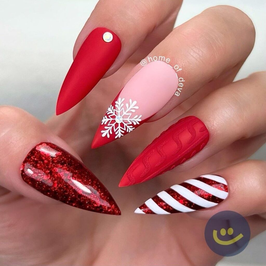 red and white christmas nails 15