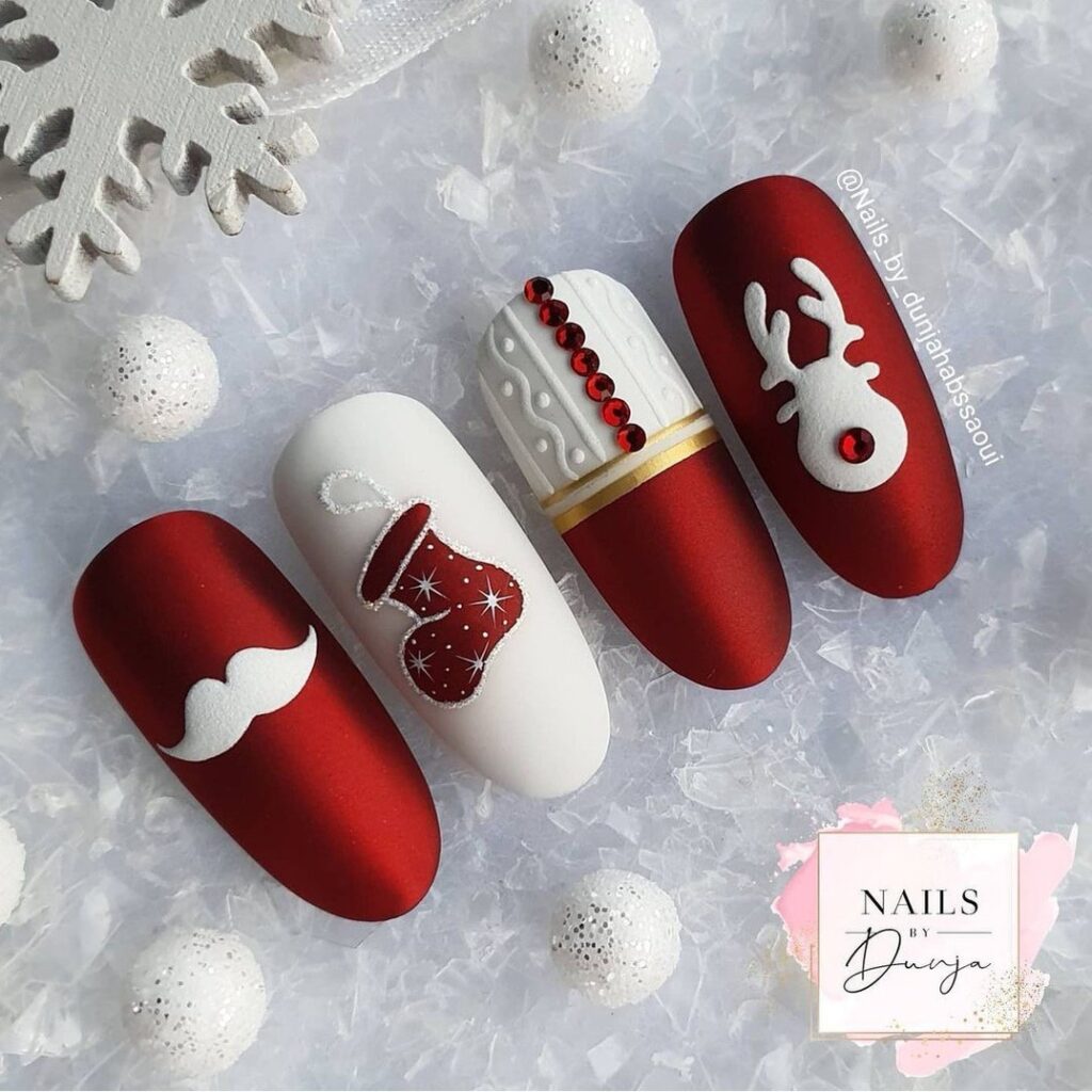 red and white christmas nails 23