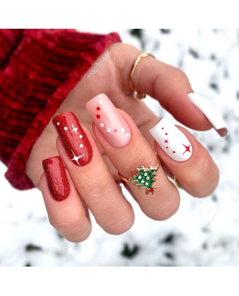 red and white christmas nails 25