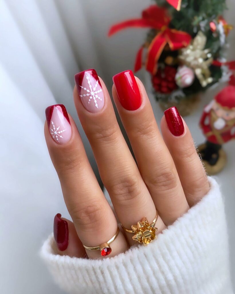 red and white christmas nails 31