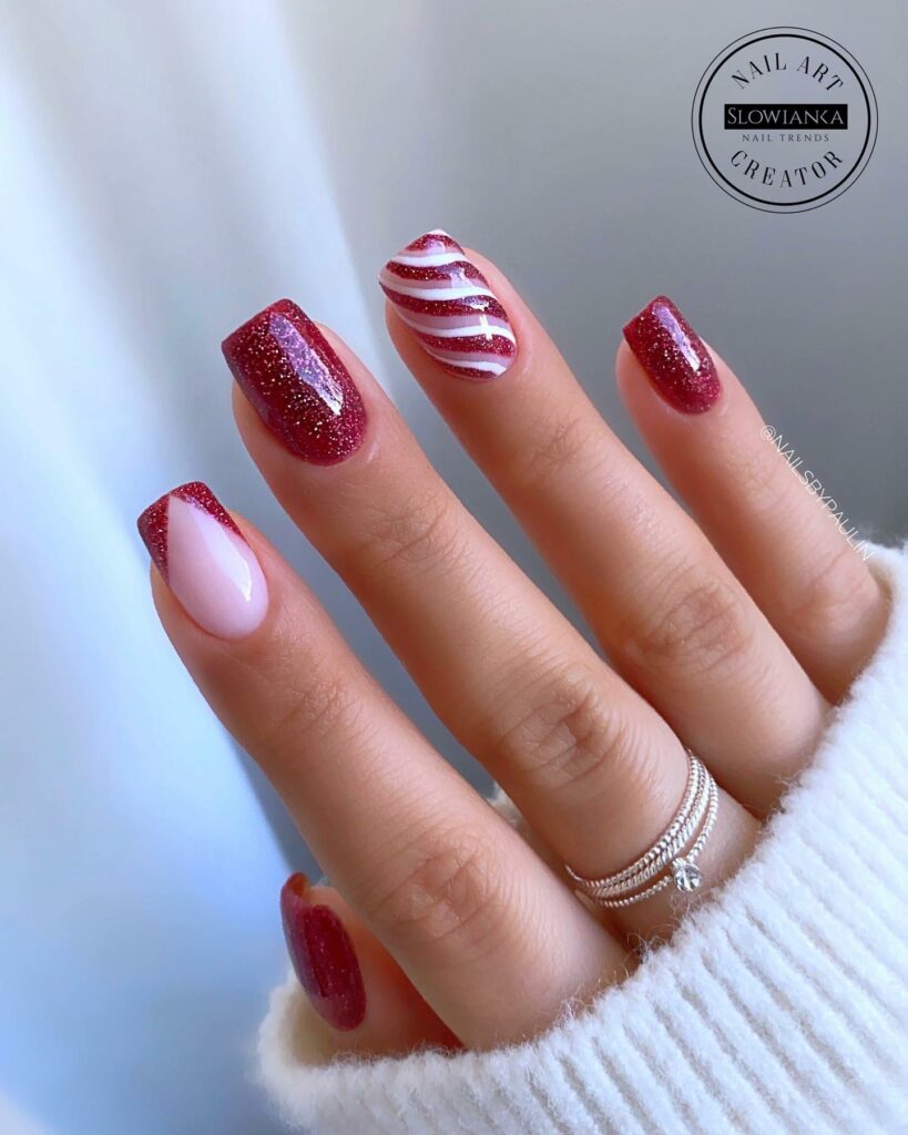 red and white christmas nails 34