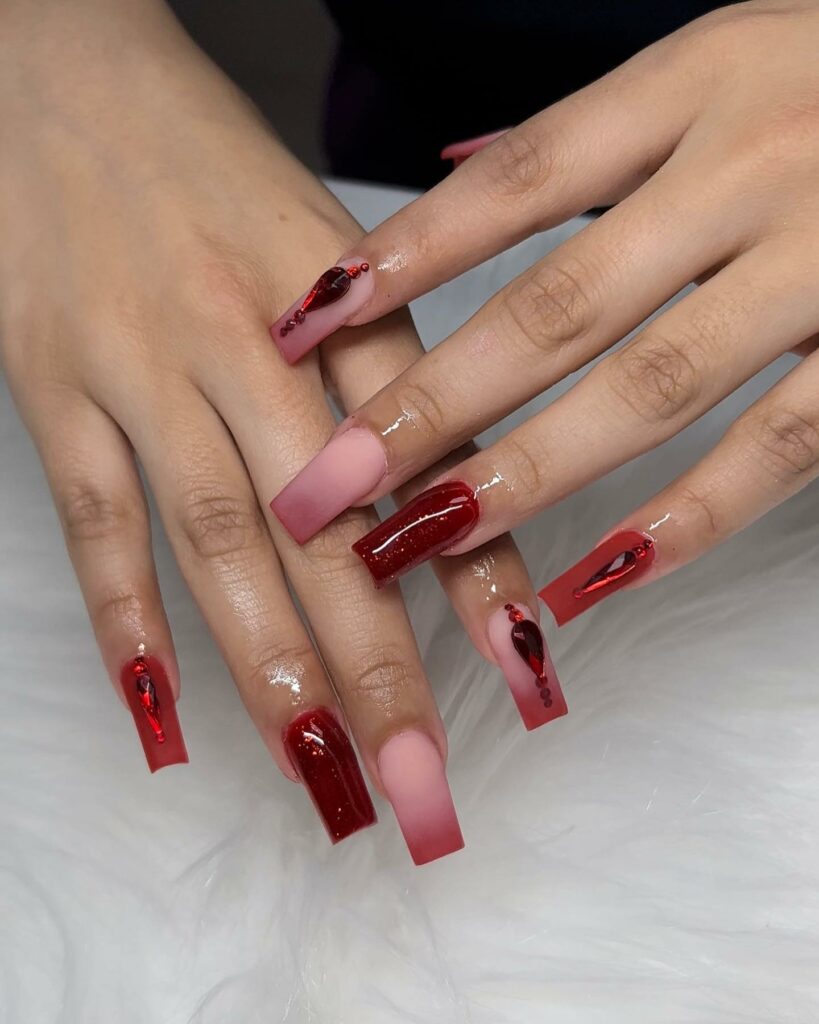 Red Ombre Coffin Nails