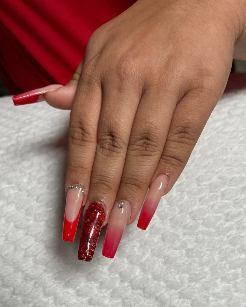 Red Ombre Coffin Nails