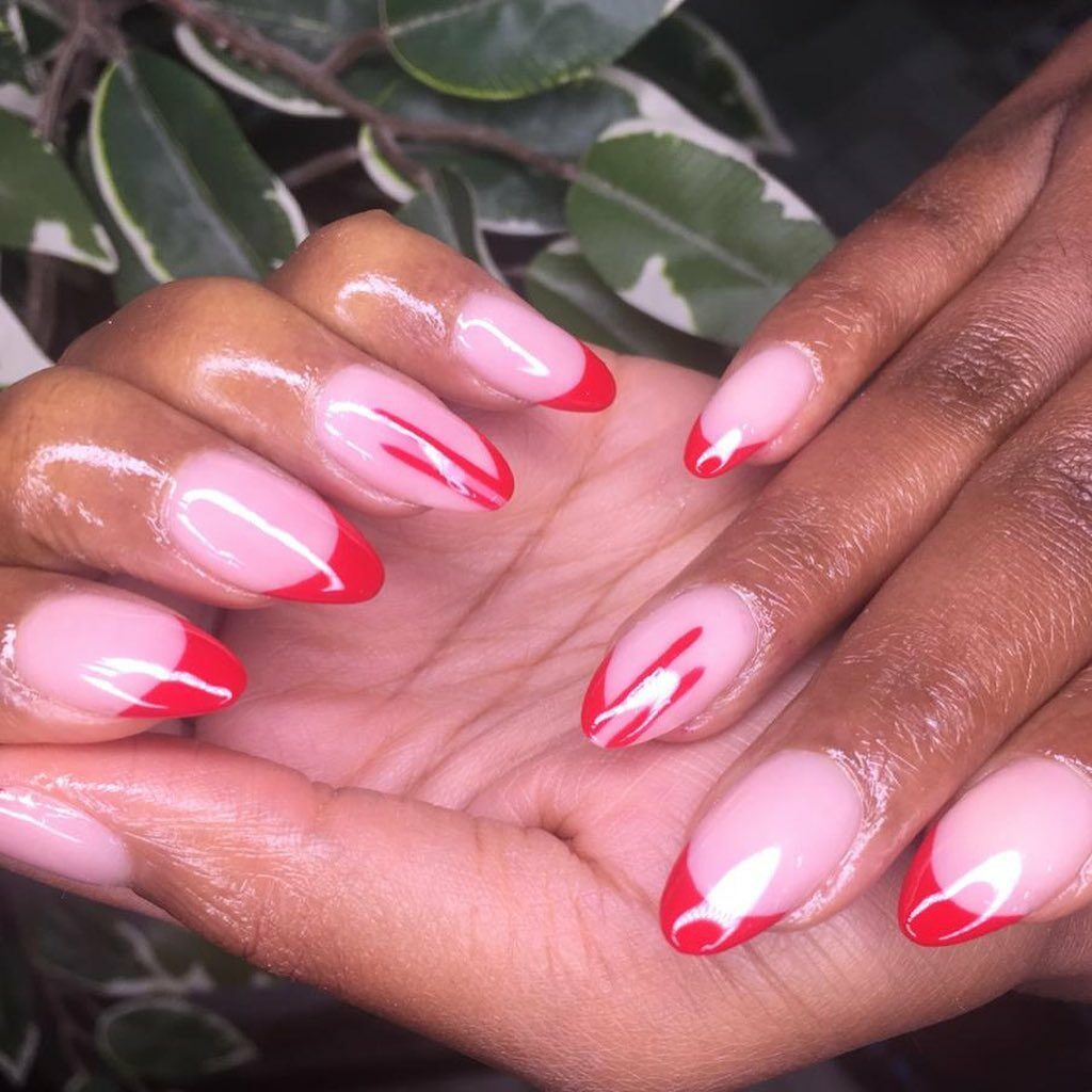 Short Red French Tip Nails