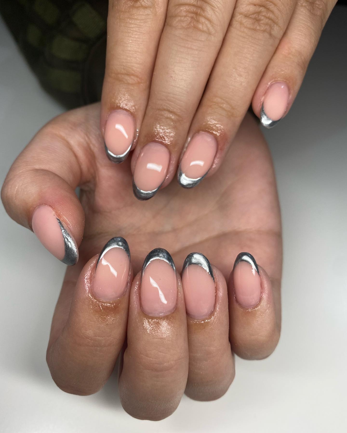 silver french tip nails