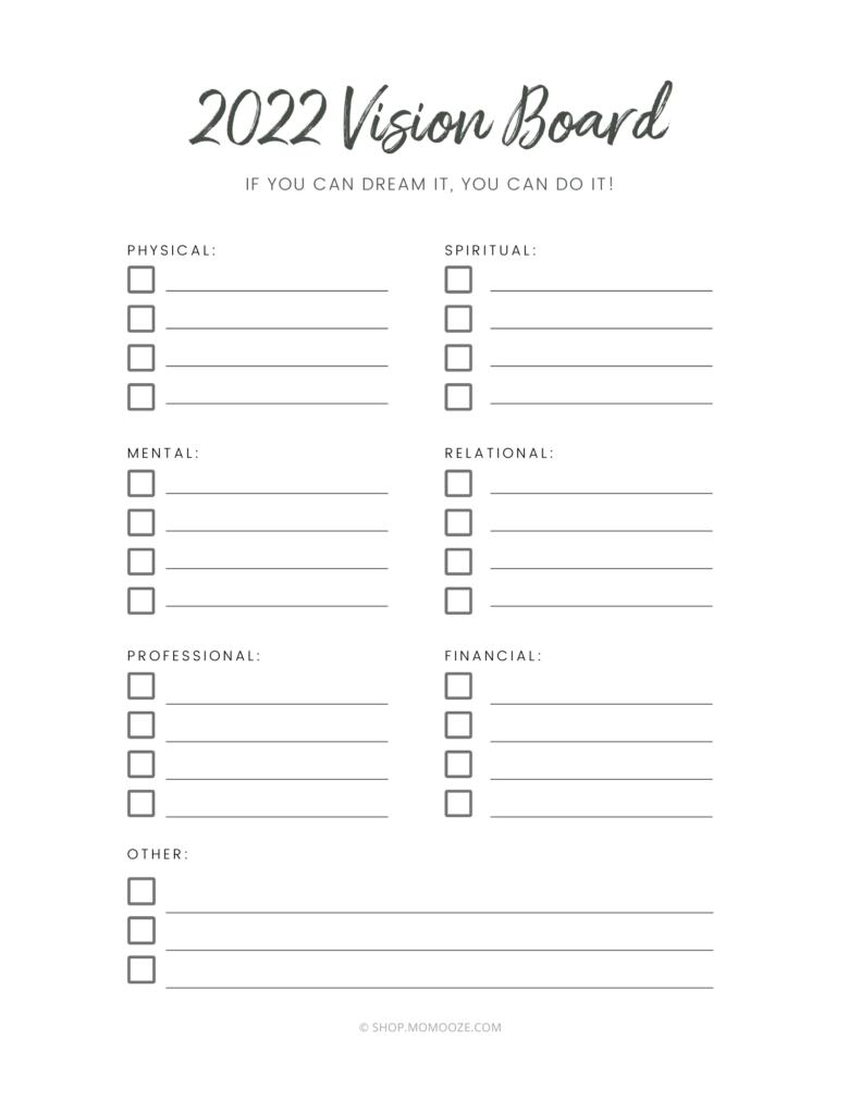 vision board ideas - planner and printable for vision board