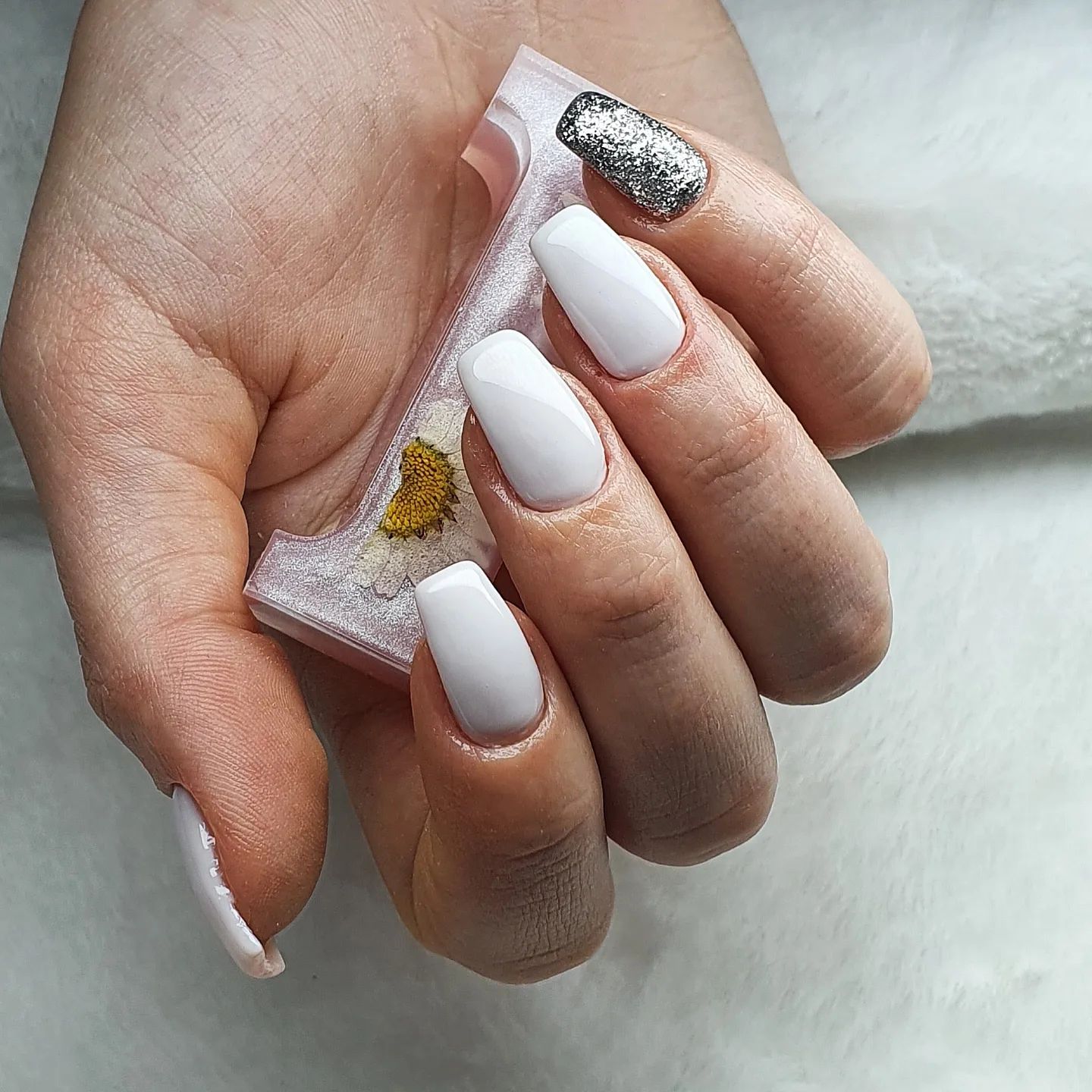 Keep It Long Coffin White Glitter Press On Nails – RainyRoses