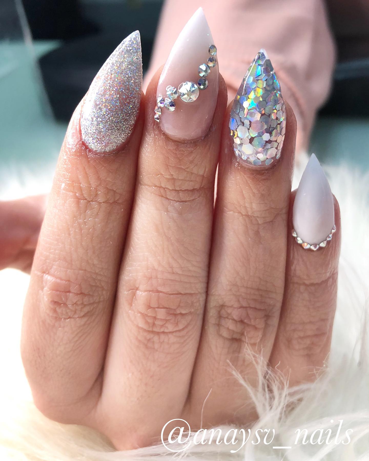 white and silver nail designs