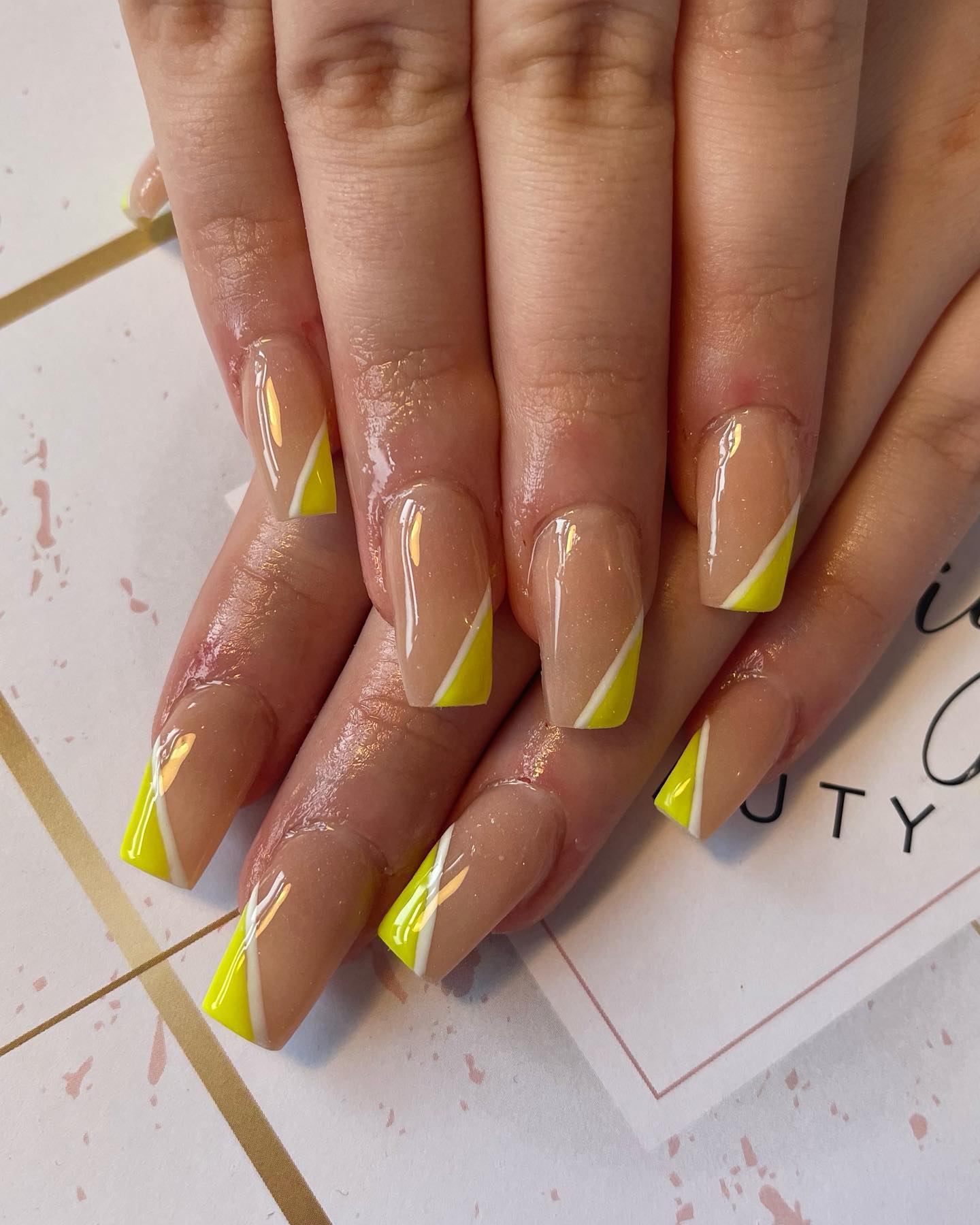 yellow french tip nails
